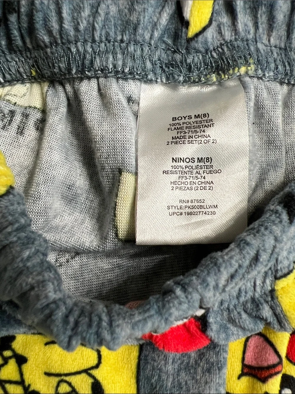 American Apparel Grey Pikachu Fleece Pajama Bottoms with Yellow & Red Print
